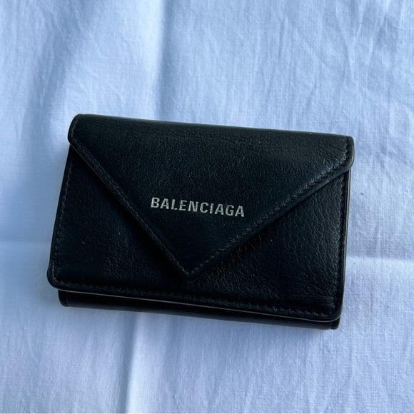 Balenciaga Papier Mini Wallet Tri-fold Black  Authentic Italy Leather - Picture 1 of 11